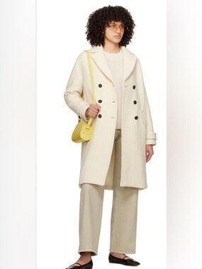 A.P.C. Nola Cream Double-Breasted Wool Coat with Black Buttons